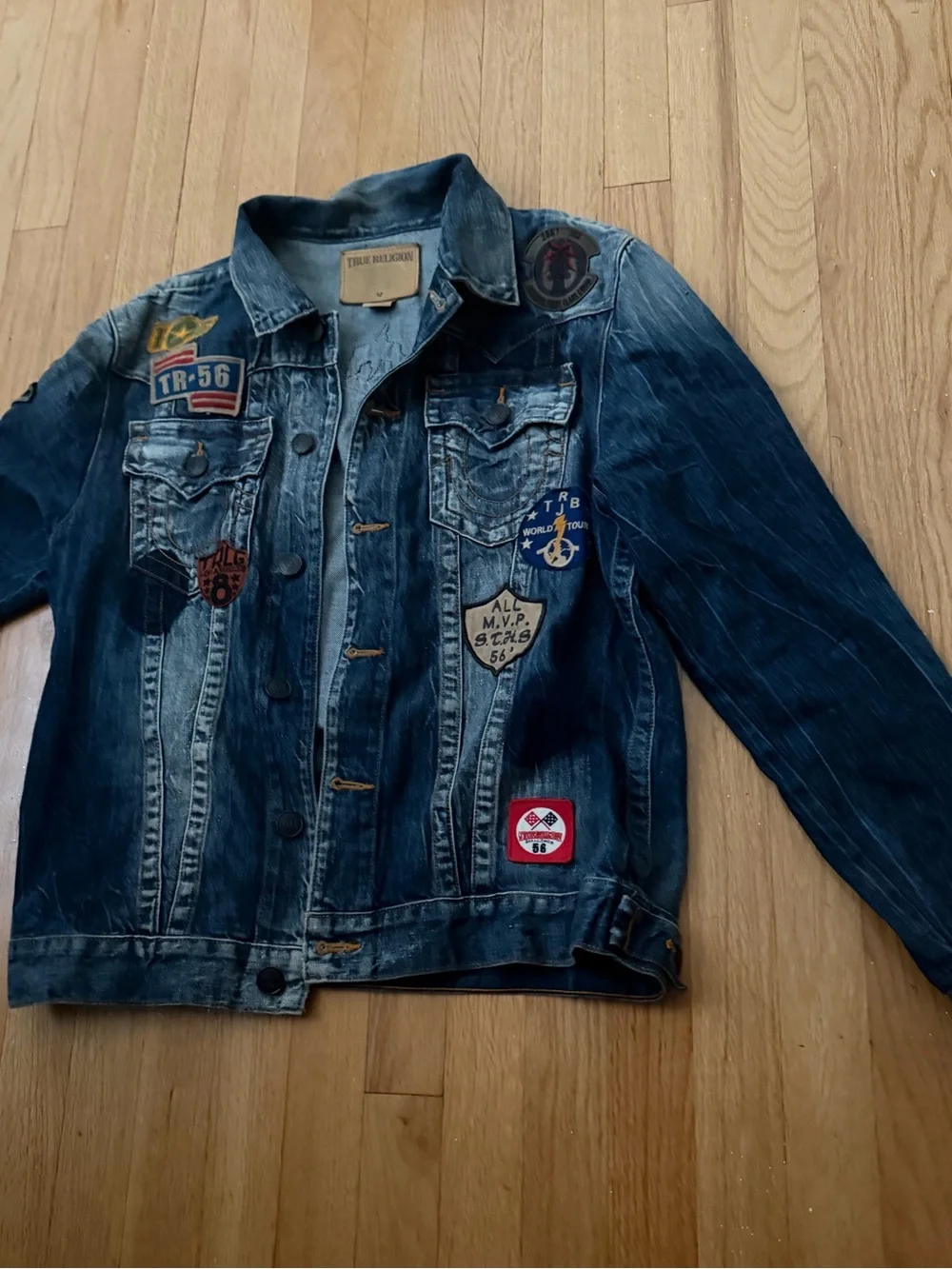 Men’s vintage True Religion Mens Blue Denim Patch Jacket